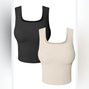 Women's 2 Piece Crop Tops Sleeveless Square Neck Stretch Basic T-Shirts size L